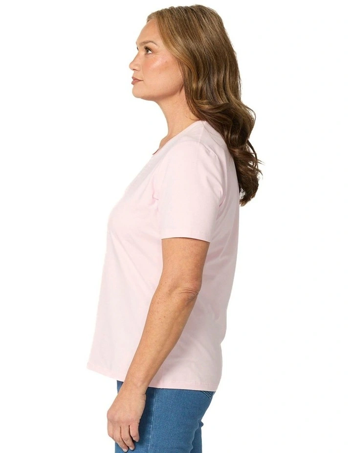 Everyday Ribbon Trim Short Sleeve Tee in Pink image 3