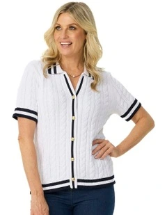 Jelena Short Sleeve Button Thru Polo in White