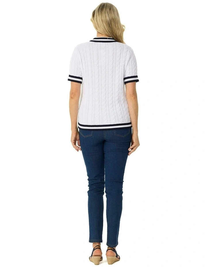 Jelena Short Sleeve Button Thru Polo in White image 2