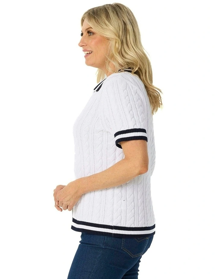 Jelena Short Sleeve Button Thru Polo in White image 3