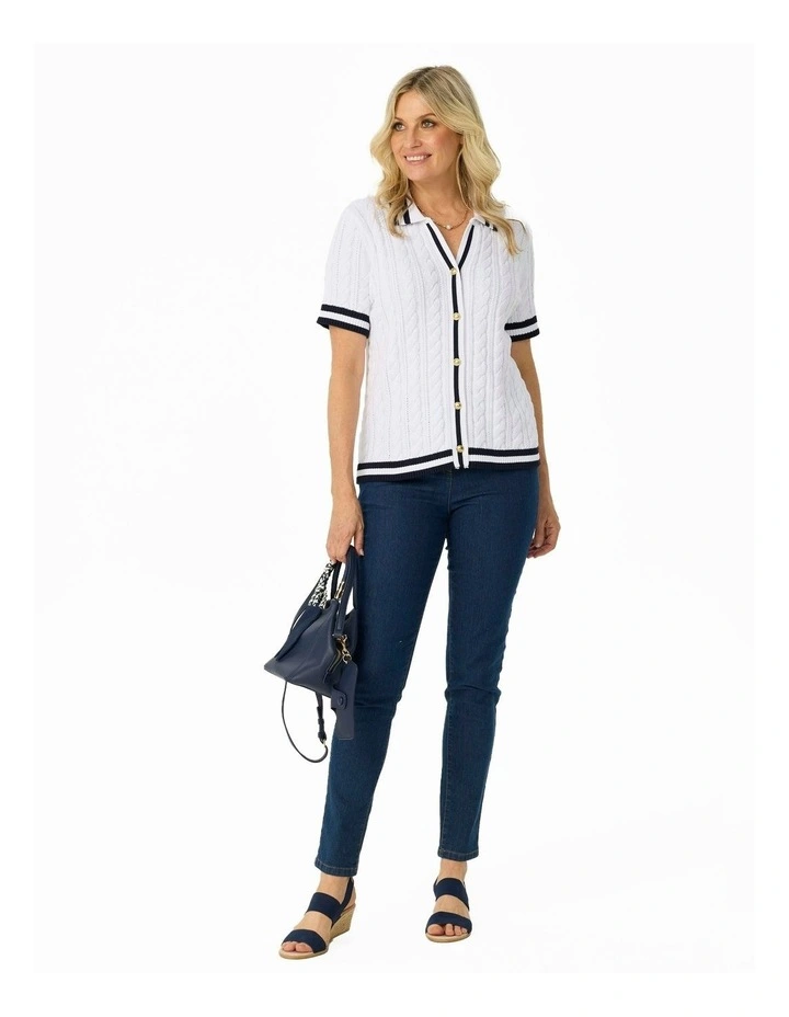 Jelena Short Sleeve Button Thru Polo in White image 4