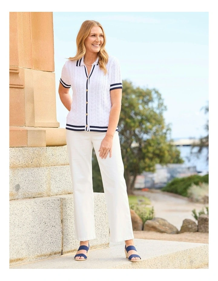 Jelena Short Sleeve Button Thru Polo in White image 5