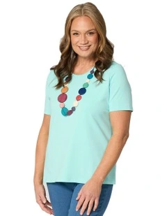 Everyday Ribbon Trim Short Sleeve Tee in Blue