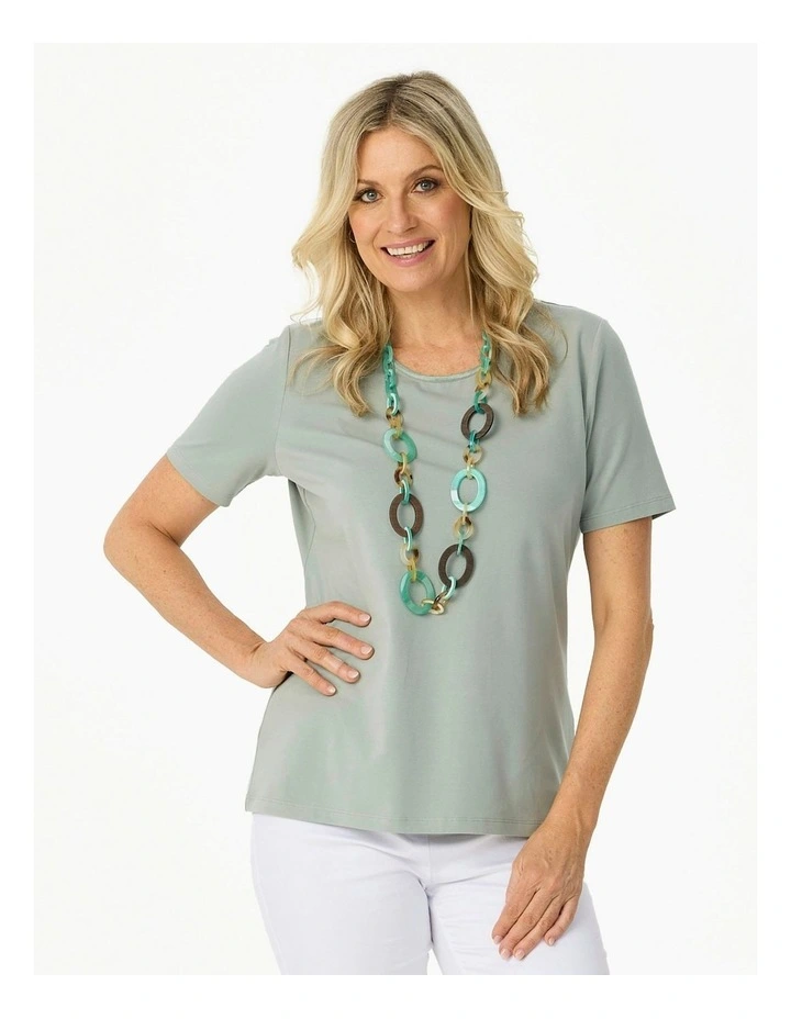 Everyday Ribbon Trim Short Sleeve Tee in Green image 1