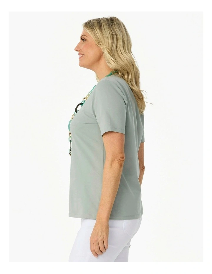 Everyday Ribbon Trim Short Sleeve Tee in Green image 3