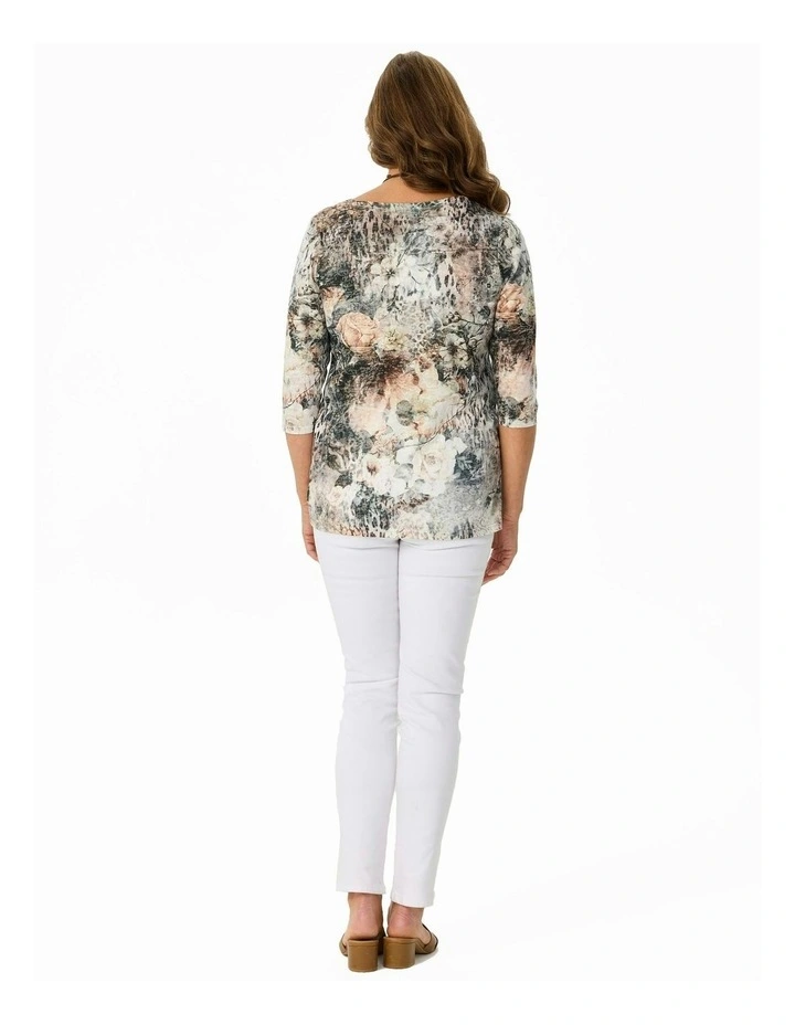 Ruben 3/4 Sleeve Print Tee in Multi image 2