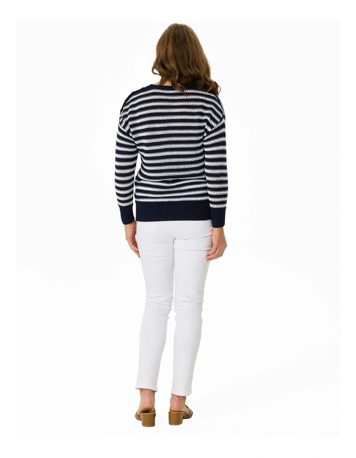Port Fairy Stripe 3/4 Sleeve Sweater in Navy/White image 2