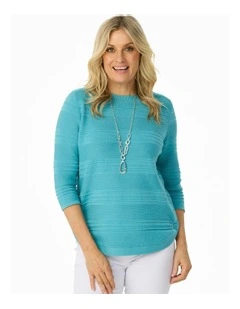 Hillary Side Button 3/4 Sleeve Sweater in Blue