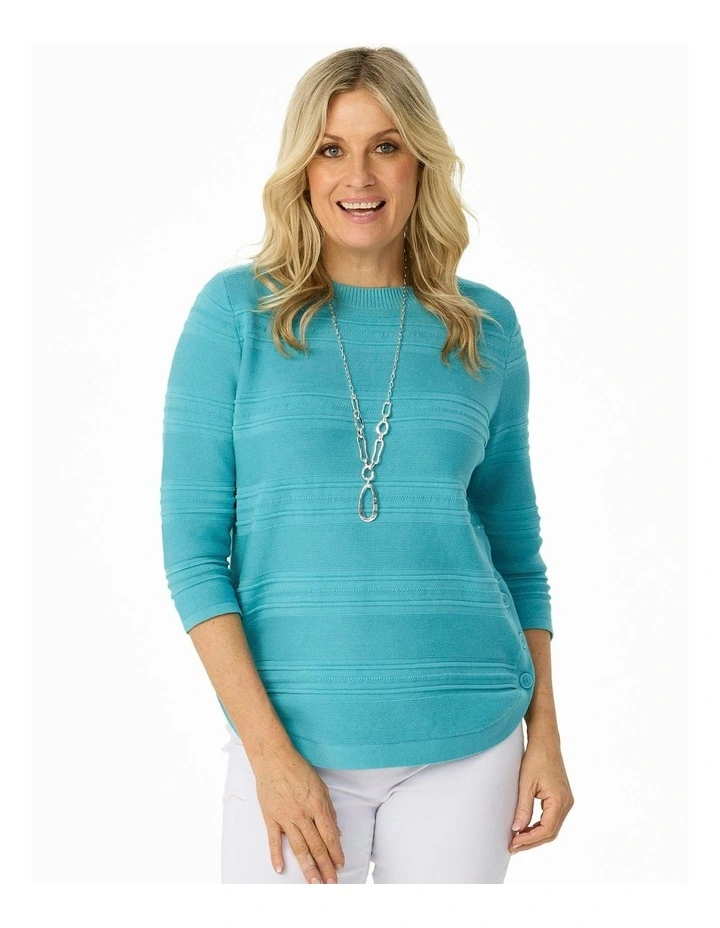 Hillary Side Button 3/4 Sleeve Sweater in Blue image 1