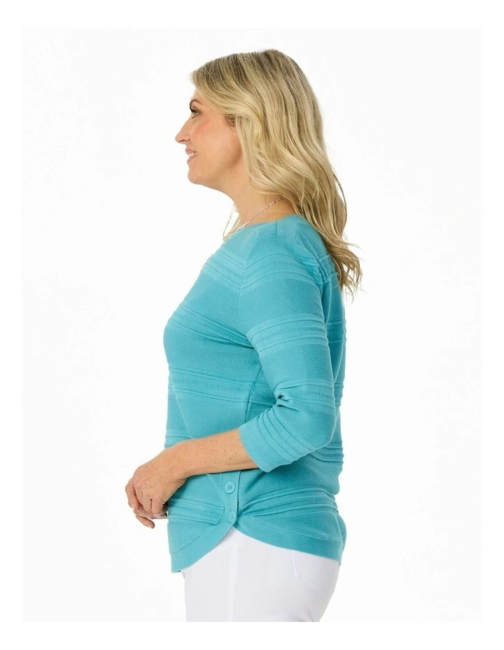Hillary Side Button 3/4 Sleeve Sweater in Blue image 3