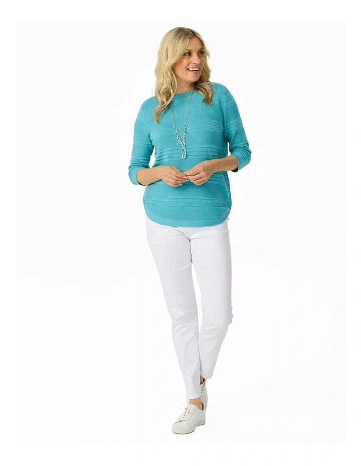 Hillary Side Button 3/4 Sleeve Sweater in Blue image 4