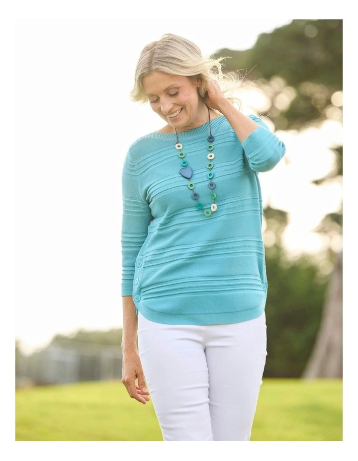 Hillary Side Button 3/4 Sleeve Sweater in Blue image 5