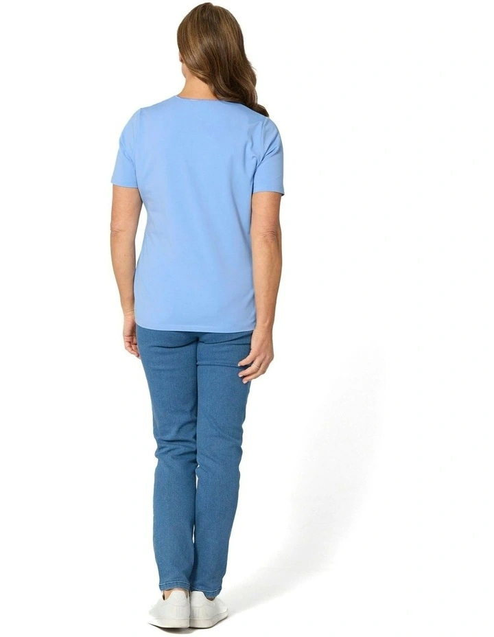 Everyday Ribbon Trim Short Sleeve Tee in Blue image 2