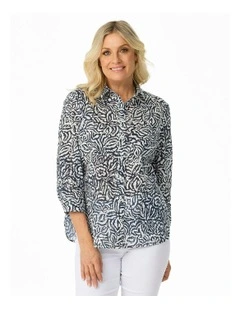CASA 3/4 Sleeve Shirt in Navy and White