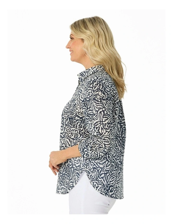 CASA 3/4 Sleeve Shirt in Navy and White image 3