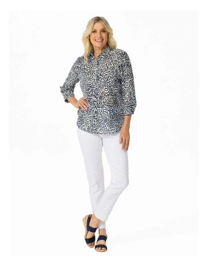 CASA 3/4 Sleeve Shirt in Navy and White image 4