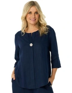 Cologne 1 Button 3/4 Sleeve Tunic in Navy
