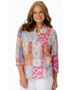 PATCHWORK PRINT 3/4 SLV BLOUSE