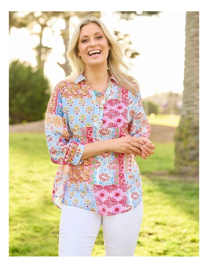 PATCHWORK PRINT 3/4 SLV BLOUSE image 5