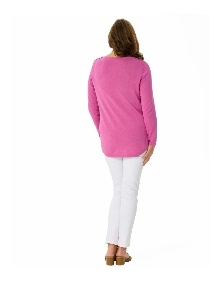 Monique Boat Neck Long Sleeve Sweater in Pink image 2
