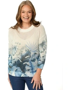 Palm Print 3/4 Sleeve Sweater in Assorted