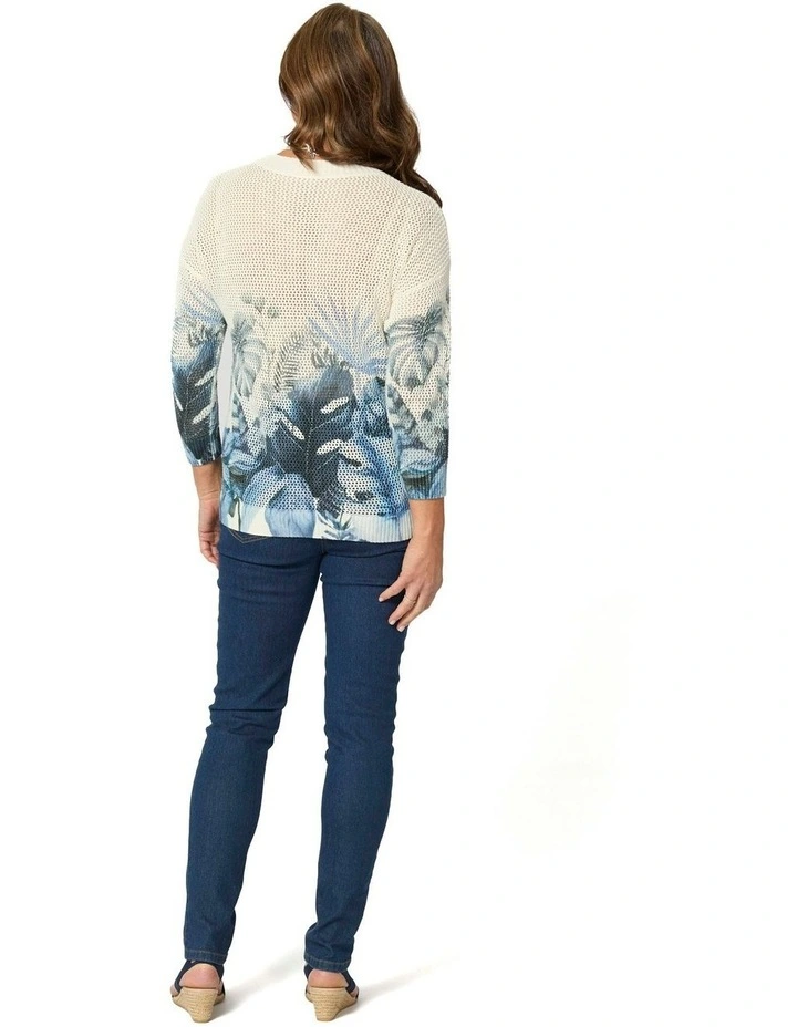 Palm Print 3/4 Sleeve Sweater in Assorted image 2