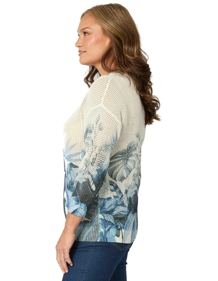 Palm Print 3/4 Sleeve Sweater in Assorted image 3