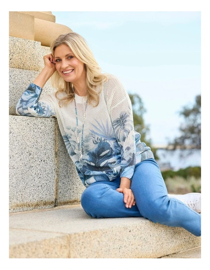 Palm Print 3/4 Sleeve Sweater in Assorted image 5