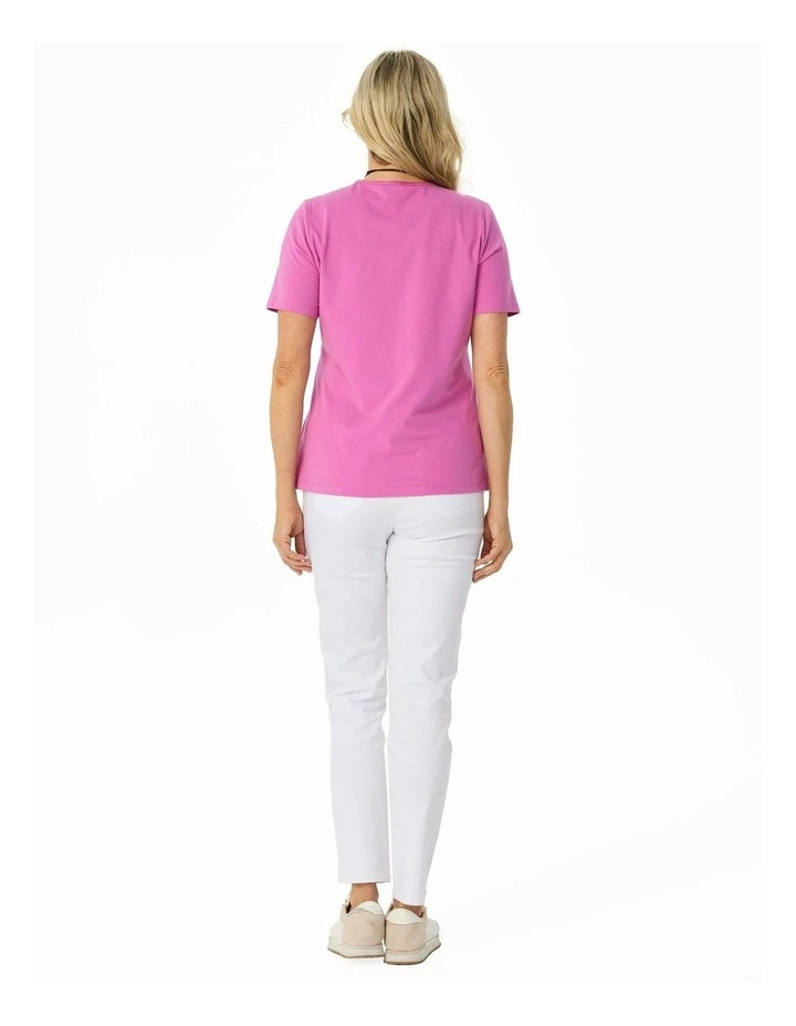 Everyday Ribbon Trim Short Sleeve Tee in Pink image 2