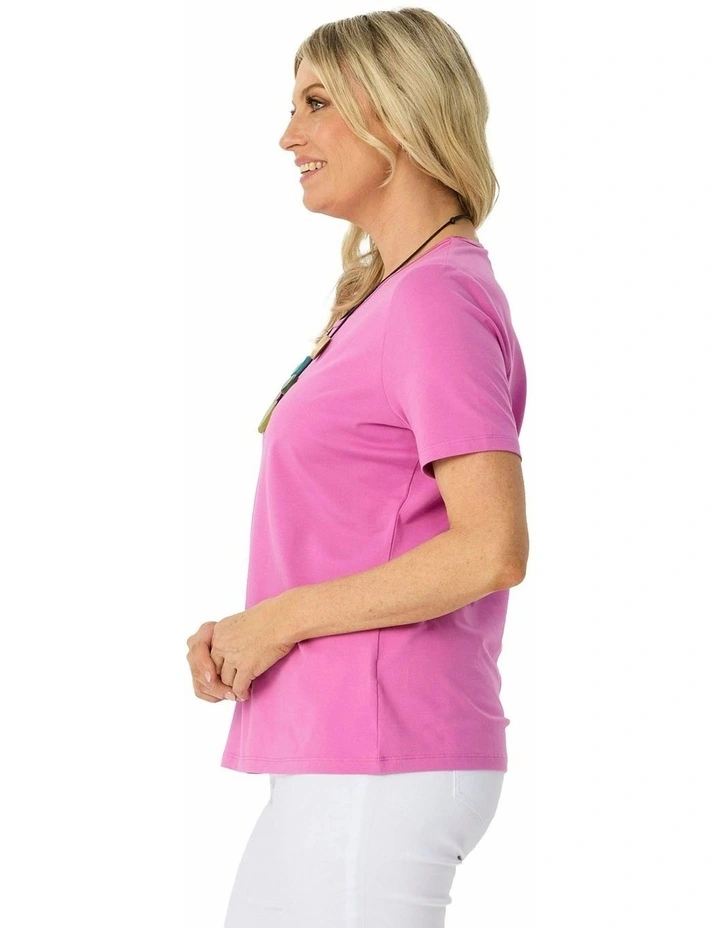 Everyday Ribbon Trim Short Sleeve Tee in Pink image 3