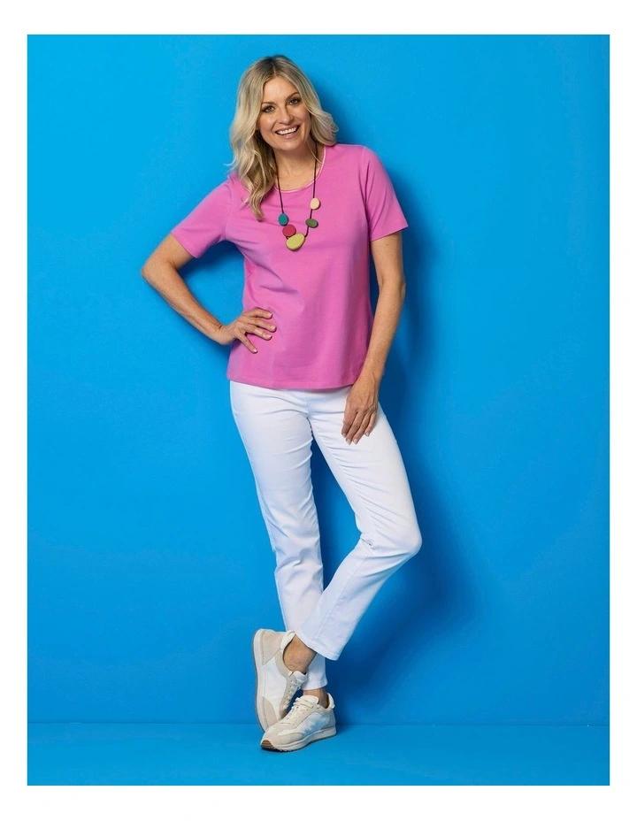 Everyday Ribbon Trim Short Sleeve Tee in Pink image 5