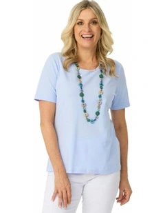 Everyday Ribbon Trim Short Sleeve Tee in Blue
