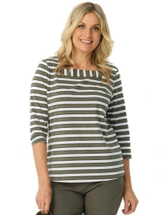 Action Square Neck 3/4 Sleeve Top in Olive