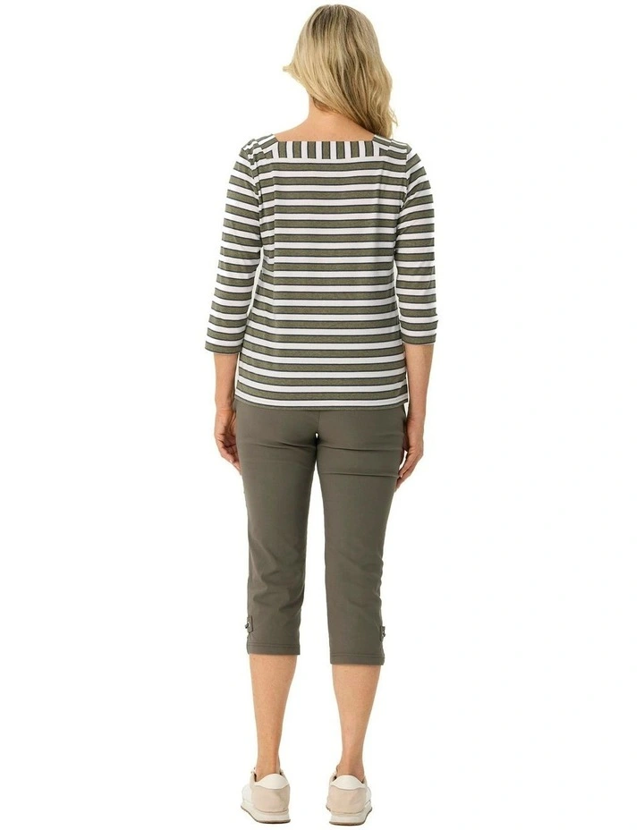 Action Square Neck 3/4 Sleeve Top in Olive image 2