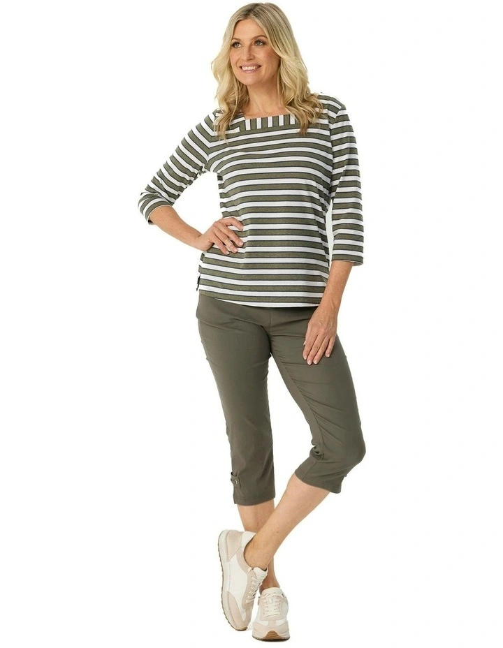 Action Square Neck 3/4 Sleeve Top in Olive image 4