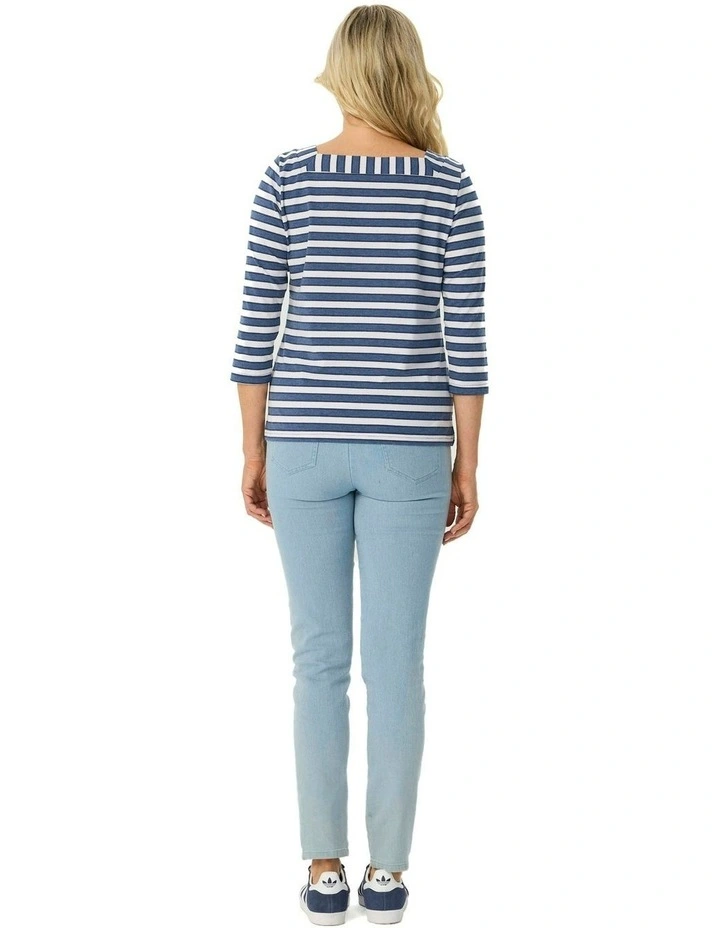 Action Square Neck 3/4 Sleeve Top in Indigo image 2