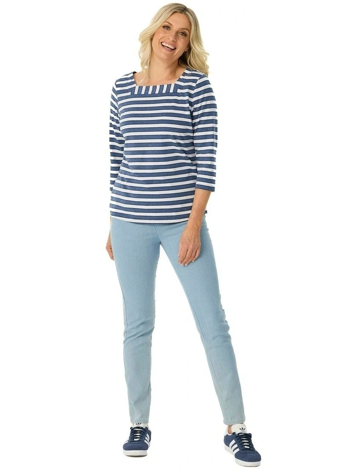Action Square Neck 3/4 Sleeve Top in Indigo image 4