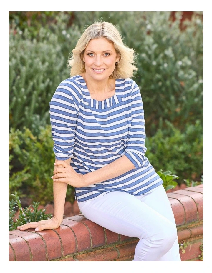 Action Square Neck 3/4 Sleeve Top in Indigo image 5