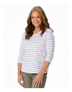 La Villa Stripe 3/4 Sleeve Top in Multi