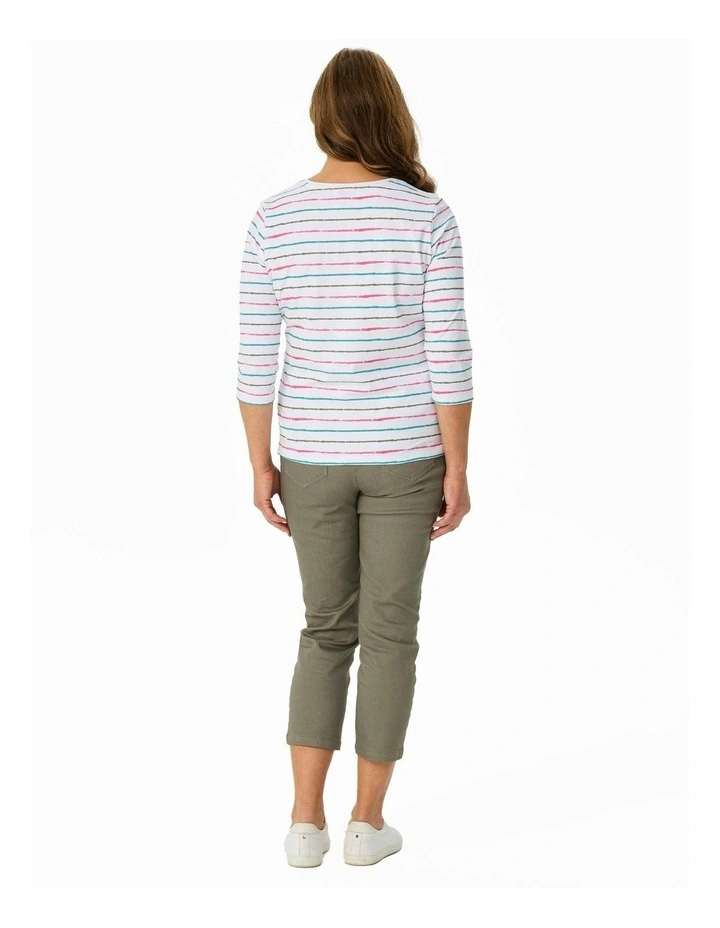 La Villa Stripe 3/4 Sleeve Top in Multi image 2