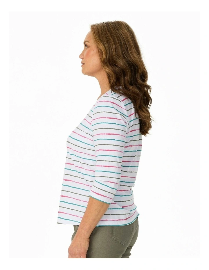 La Villa Stripe 3/4 Sleeve Top in Multi image 3