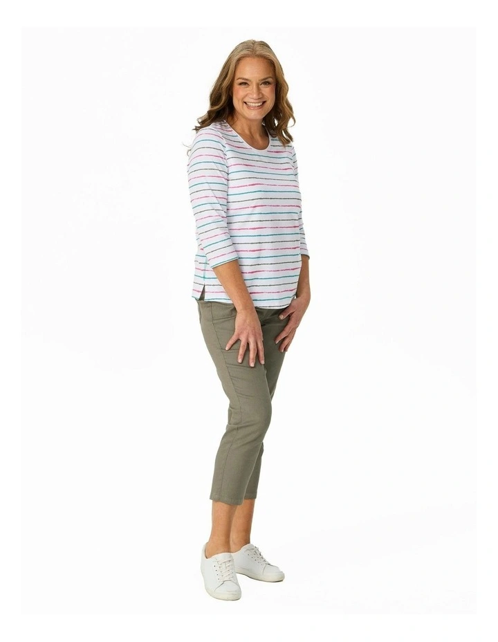 La Villa Stripe 3/4 Sleeve Top in Multi image 4