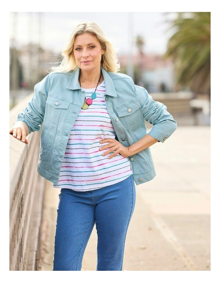 La Villa Stripe 3/4 Sleeve Top in Multi image 5