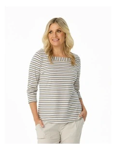Action Square Neck 3/4 Sleeve Top in Taupe