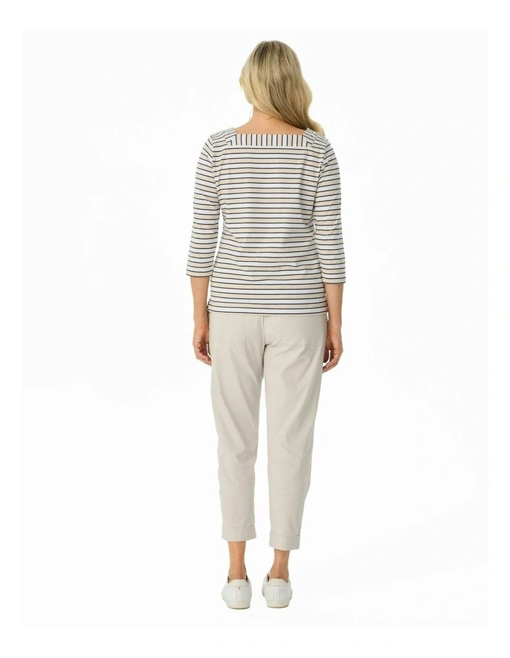 Action Square Neck 3/4 Sleeve Top in Taupe image 2