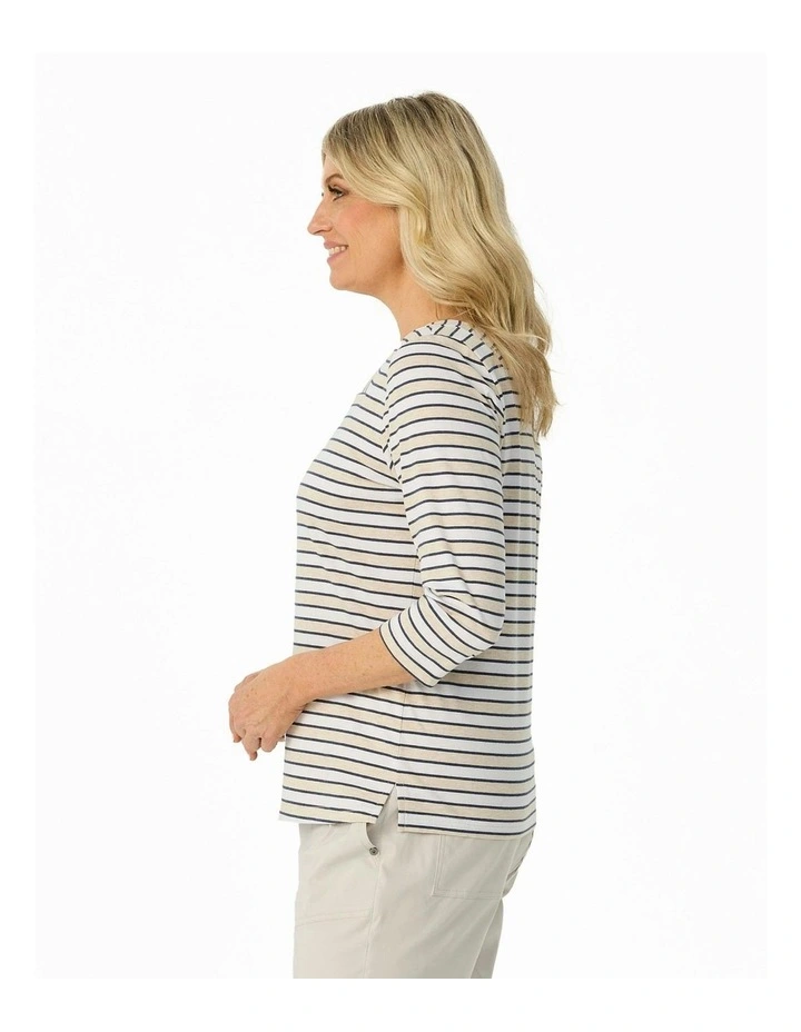 Action Square Neck 3/4 Sleeve Top in Taupe image 3