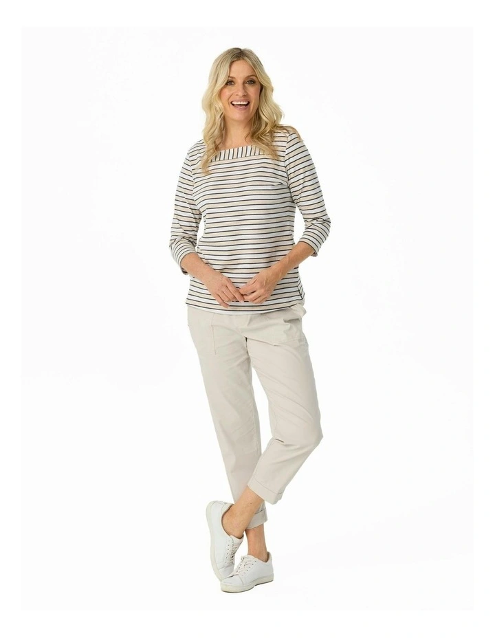 Action Square Neck 3/4 Sleeve Top in Taupe image 4