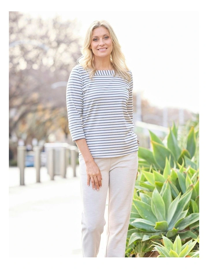 Action Square Neck 3/4 Sleeve Top in Taupe image 5