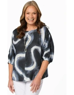 Twirl Gathered Sleeve Top in Black