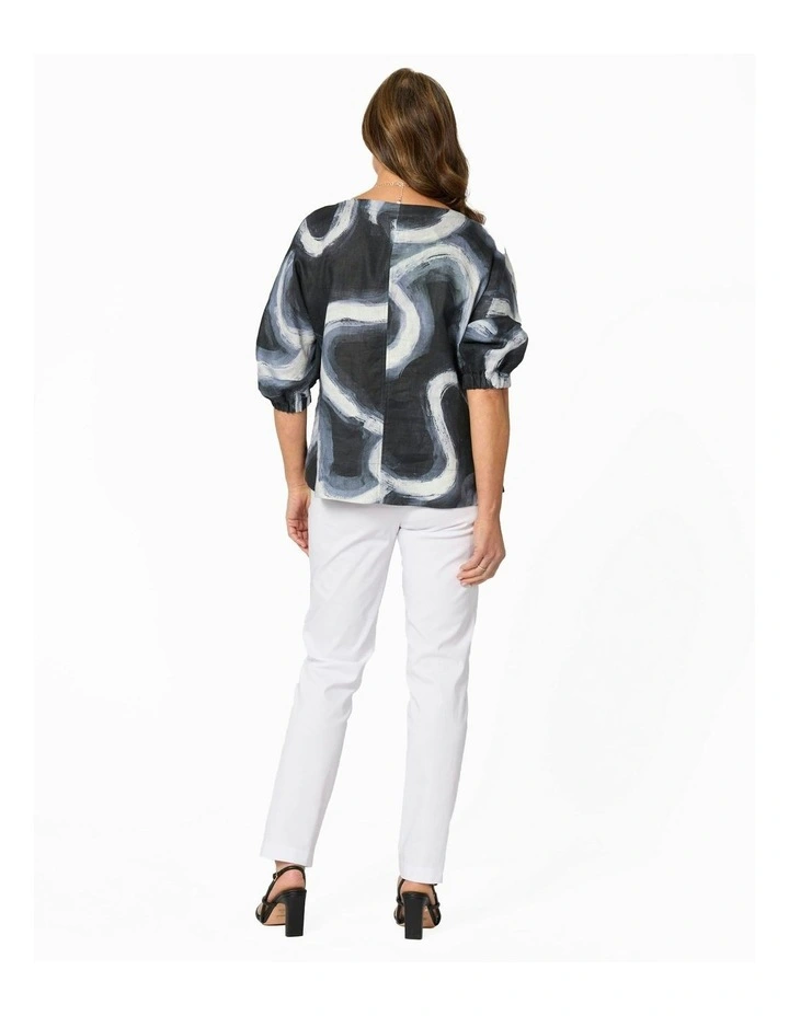Twirl Gathered Sleeve Top in Black image 2